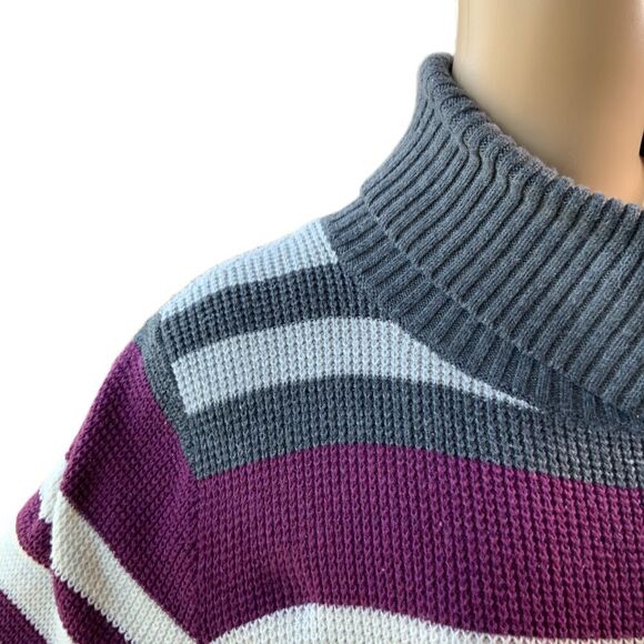 Eddie Bauer Gray Red Striped Highneck Pullover Button Academia Sweater Size XL - Picture 5 of 15